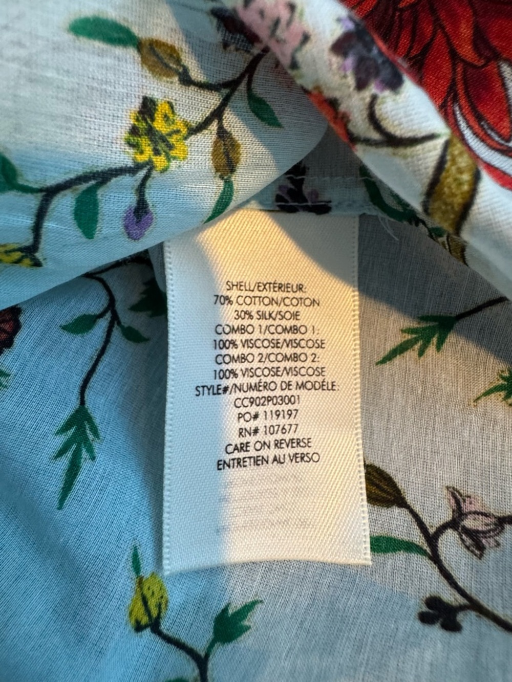 Alice + Olivia Light Blue Button-Down Shirt with Red Floral Print - Picture 9 of 11